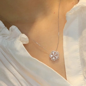 Collier Xinfly en or blanc 18 carats avec diamants naturels ronds en forme de fleur de 0,35 carat, tendance - Product Image 2