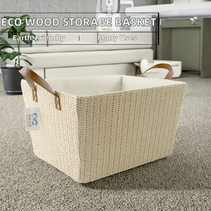 Best Selling OEM Eco-Friendly <b>Rectangle</b> Wood <b>Basket</b> Stylish Wood Lid Trendy Mesh Woven Multi-Purpose Multifunction <b>Storage</b> - Product Image 2