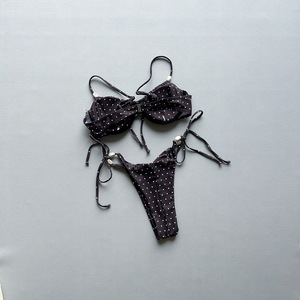 Maillot de bain bikini perlé pour femme, haut à armatures et à nouer devant, bas échancré à fines bretelles, pour la plage et les vacances, vente en gros - Product Image 4