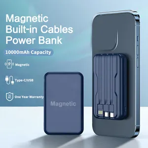 New Magnetic Portable Charger Wireless 10000mah Power Bank Built In Cables Wireless Powerbank