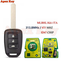 Llave de coche con control remoto de 3 botones, 434Mhz, chip ID47, sin llave, para Honda CRV 2013-2015, Accord Civic 2013-2017 MLBHLIK6-IL