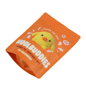 Kit de bolsas de ganchillo de hilo de plástico personalizadas al por mayor, bolsa de pie con cremallera de fondo plano con logotipo, bolsas de embalaje de plástico con cremallera - Product Image 5