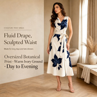 Robe midi à imprimé floral pour femmes, sans manches, col bénitier, ceinture à la taille, robe de soirée élégante