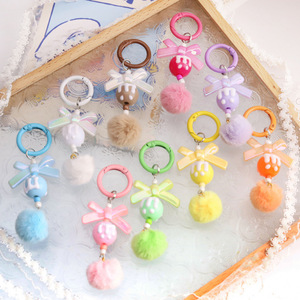 Porte-clés en perles M peintes à la main rouge vif, pompons colorés, accessoire de bricolage pour téléphone, sac, bijoux - Product Image 3