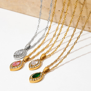 Collane con Zirconi Smeraldo e Diamanti per Donne, Gioielli in Acciaio Inossidabile Placcato Oro 18K, Colliers Bijoux Collares Joyas Colar Joias - Product Image 6