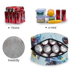 New Arrival Monster Truck Pattern Insulated Lunch Bag with Zipper Closure and Handle for Kids Outdoor Picnic Cooler Bag - Product Image 4