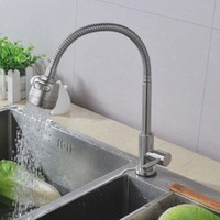 Robinet de cuisine Genbor S6862 en acier inoxydable nickelé, finition brossée, rotation à 360°, double fonction pulvérisation, eau froide uniquement, vente en gros usine