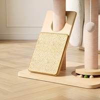 Arbre à chat en bois massif avec lit intégré, tour à gratter en sisal, support pour chat pour petits espaces avec jouet pour chats d'intérieur