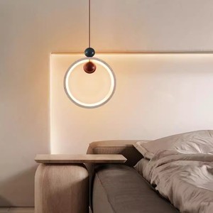 Circular Yellow Travertine Pendant <b>Light</b> Led Round Single Head For Bedroom Living Room Hotel Guesthouse - Product Image 1
