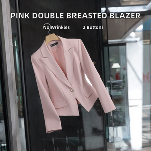 Blazer professionnel rose uni anti-rides pour femme, style minimaliste, double boutonnage, printemps-automne, taille XL - Product Image 2