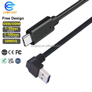 สายเคเบิล LUNG KAY แบบ Type-C ยาว 2 เมตร รองรับการชาร์จเร็ว 3A ถ่ายโอนข้อมูล 10Gbps หัวงอ 90 องศา USB3.0 สายหุ้ม PVC สำหรับโทรศัพท์มือถือ - Product Image 1