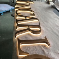 Enseigne lumineuse personnalisée avec logo, lettres en relief 3D en cuivre brossé, enseigne lumineuse LED, enseignes en métal rétro vintage pour les entreprises