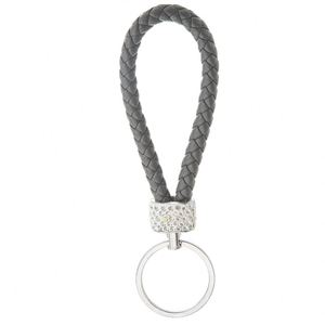 Metal Diamond Woven PU Leather Rope Keychain Car Pendant Women's Bag Accessories <b>Key</b> <b>Chain</b> Gift Wholesale - Product Image 4