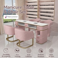 Madamcenter - Bureau de manucure de luxe à double poste avec plateau en marbre moderne - Mobilier de salon - Poste de manucure professionnel