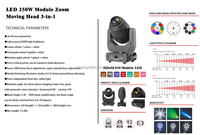 Projecteur professionnel à tête mobile 250W LED Zoom 3-en-1 Beam Wash Spot pour éclairage de scène