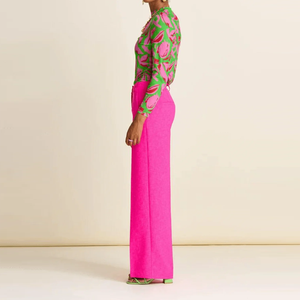 Fabricantes de ropa Mujeres Sedex BSCI Audited Direct Factory Custom Tailored Suiting Neon Hot Pink Pantalones de pierna ancha - Product Image 3