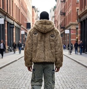 Giacca con Cappuccio in Finta Pelliccia Stile Y2K, Cappotto con Zip e Stampa di Zampe per Uomo e Donna, Caldo e Soffice Streetwear Personalizzabile - Product Image 5