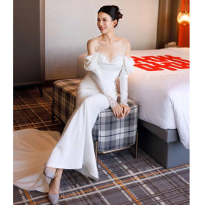 S2531R Nouvelle Robe de Mariée 2026 de Haute Qualité, Style Féerique, Douce et Simple, pour Photographie de Voyage, Blanche, Coupe Sirène, Manches Longues - Product Image 2