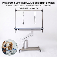 Table de toilettage pour animaux de compagnie robuste à levage hydraulique, 120x60cm, avec pieds en acier inoxydable et hauteur réglable