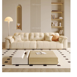 Divano Angolare a <span class=keywords><strong>L</strong></span> in Stile Crema Francese, Morbido Divano Minimalista per Soggiorno - Product Image 2