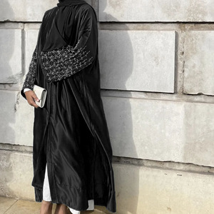 tissu mélangé 2 poches broderie fleur manchette usine directement vente personnalisé arabe moyen-orient femmes abaya - Product Image 5