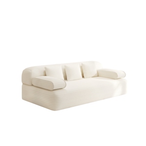 โซฟาเบดพับได้ทันสมัย ผ้ากำมะหยี่สีครีม ไม่มีโครง พร้อมหมอน - Product Image 4