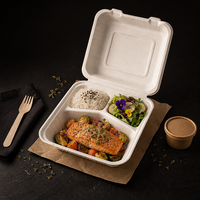 Boîte à clapet compostable à 3 compartiments en bagasse de 9 pouces, en fibre de canne à sucre, pour la restauration et la livraison de repas