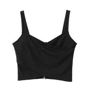 N8027 Camisole Femme Grande Taille Noir Blanc Polyester Fermeture Éclair Croisée Devant et Dos Haut de Base à Superposer - Product Image 3