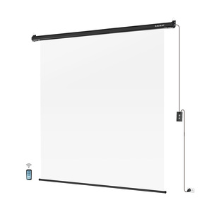 RAUBAY Motorized Pull Down White Screen Backdrop-78.7" x 86.6" Collapsible Wall-Mount Background Professional Content Production - Product Image 1