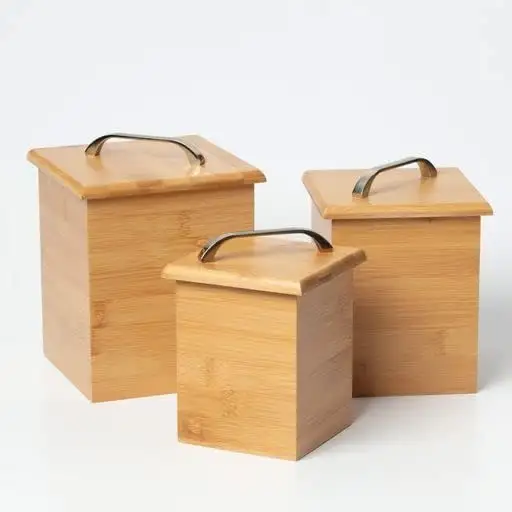 Boîte de rangement réutilisable en bois de bambou naturel avec couvercle et poignée en métal pour les aliments