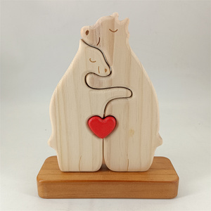 Regalo di natale decorazione per la casa in legno orso famiglia Puzzle madre e bambino orso Set legno artigianato che abbraccia l'orso - Product Image 1