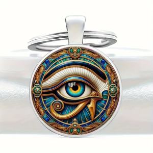 Porte-clés rond en alliage de zinc Œil d'Horus transfrontalier, œil du diable, œil protecteur, pendentif de sac pour passionnés de religion - Product Image 6