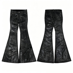 Black Crack Wax Coated Flare <b>Jeans</b> Retro Streetwear Bootcut Bottoms Men's Distressed Denim <b>Jeans</b> Men's <b>Jeans</b> Men's Wide Leg <b>Jean</b> - Product Image 2