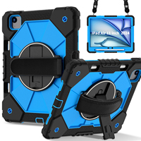Étui robuste WESOROL pour iPad Air 11 M3 2025 M2 2024 avec support rotatif à 360°, dragonne, bandoulière et porte-stylo – Noir et Bleu