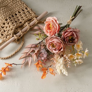 Bouquet de fleurs artificielles CallaFloral, rose en tissu tissé plastique, décoration de mariage, décoration murale, CF02126 - Product Image 3