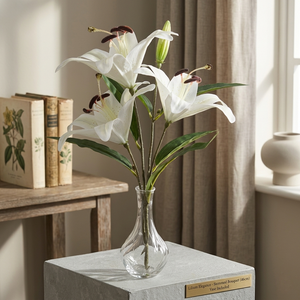 Tiges <span class=keywords><strong>de</strong></span> lys roses artificielles réalistes en verre décoratif élégant, fleurs en pot artificielles pour <span class=keywords><strong>centre</strong></span> <span class=keywords><strong>de</strong></span> <span class=keywords><strong>table</strong></span> moderne - Product Image 6