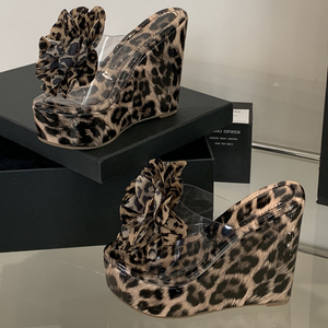 2025 High-quality Summer New Sexy Leopard Print Wedge Heel Women's <b>Shoes</b> Party High-heeled Sandals - Product Image 1