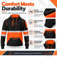 Sweat-shirt de travail réfléchissant à capuche de sécurité, orange et noir haute visibilité, à manches longues, avec poche kangourou