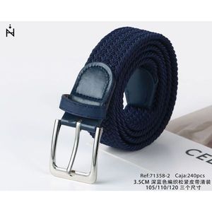 Cintura in pelle elastica intrecciata blu scuro 3,5 cm, taglie 105/110/120 per uomo, abbigliamento casual - Product Image 3
