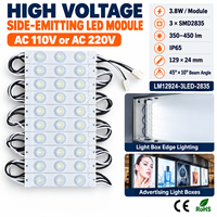 Module LED d'éclairage latéral 3,8W AC 110V ou 220V IP65 avec lentille, module LED pour boîte lumineuse double face 350-450lm 129x24mm