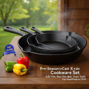 Juego de Sartenes de Hierro Fundido Pre-Sazonadas de 6, 8 y 10 Pulgadas, Antiadherentes, Aptas para Horno, Resistentes al Calor - Product Image 2
