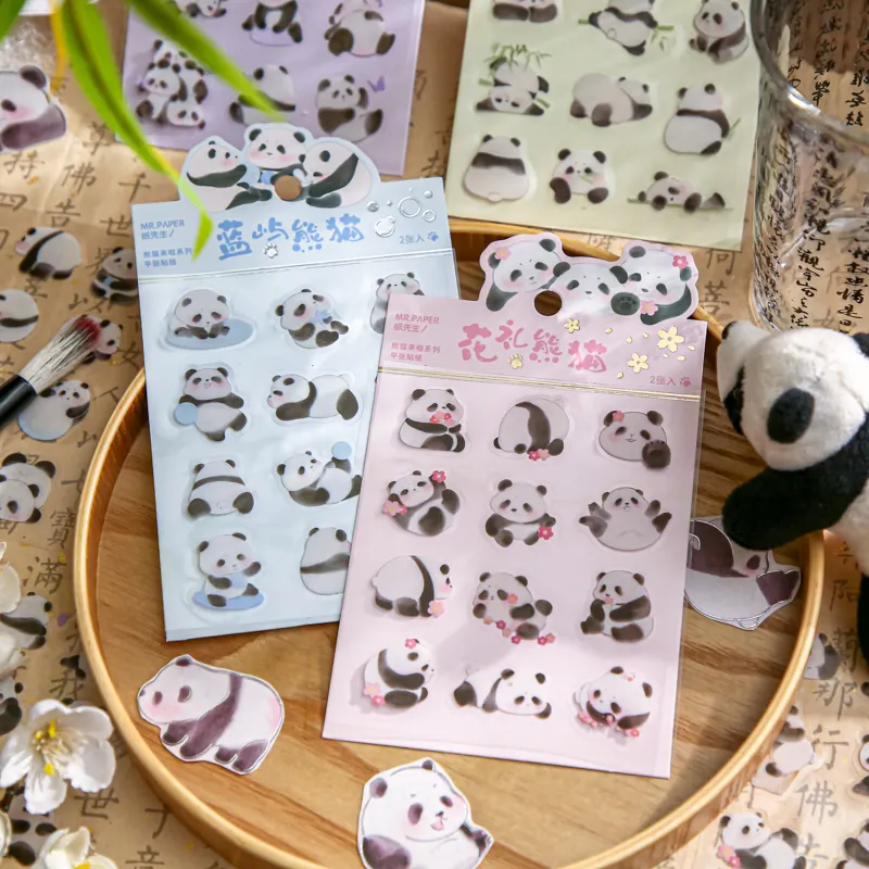 Mr. Paper 4 Design 2 unids/set pegatinas de PVC serie de osos de dibujos animados Kawaii Animal decoración pegatinas paquete para libro de chatarra Kraft