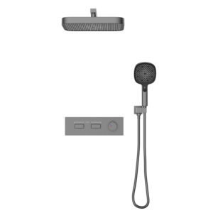 STOTS Ensemble de <span class=keywords><strong>douche</strong></span> thermostatique encastré <span class=keywords><strong>en</strong></span> laiton poli avec mitigeur à main, blanc, pour hôtel, avec jets de pluie douce <span class=keywords><strong>et</strong></span> de massage, garantie 5 ans - Product Image 2