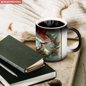 Frosted Black <b>Ceramic</b> Mug 11oz Heat Activated Coffee <b>Cup</b> With Sheep Christmas Design - Product Image 3