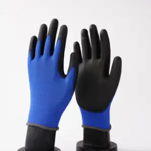 原装全新防静电廉价铆钉无指安全工作手套涂层-12双，灰色无缝Pu工作手套