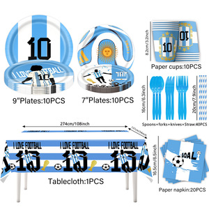 Kit de fête de football bleu et blanc pour 10 invités, ensemble de vaisselle avec assiettes en papier, gobelets, serviettes, nappe, bannière pour la décoration du jour du match - Product Image 4