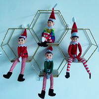 Figurine de Noël Elfe Vert Festif 40cm, Poupée en Peluche Assise avec Jambes Rayées pour Décoration Maison, Étagère, Fenêtre, Fête