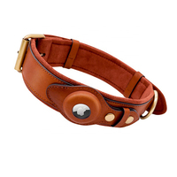 Collar Inteligente para Perro con Airtag, GPS Personalizado, Diseño de Lujo con Lazo a Rayas, Cierre de Remache, Cuero, Tamaños para Razas Pequeñas/Medianas/Grandes