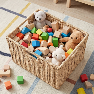 Handwoven <b>Square</b> Seagrass <b>Storage</b> <b>Basket</b> with Built-in Handles, Natural Wicker Cube Organizer Bin for Shelves and Closets - Product Image 6