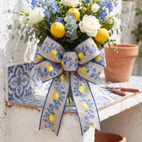 Pita Kawat Bermotif Bunga Lemon Vintage Biru Kuning untuk Pembungkus Kado Kerajinan DIY Dekorasi Rumah